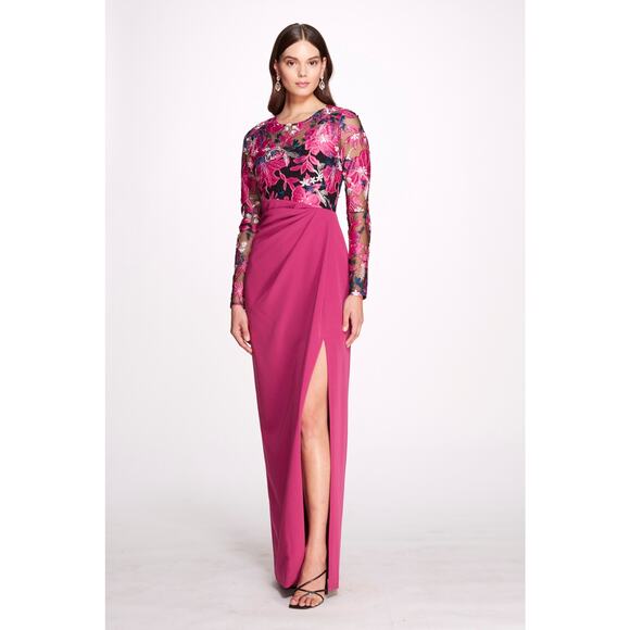 Marchesa Notte Cutout Embroidered Tulle and Crepe Gown Size 4 - Picture 1 of 4